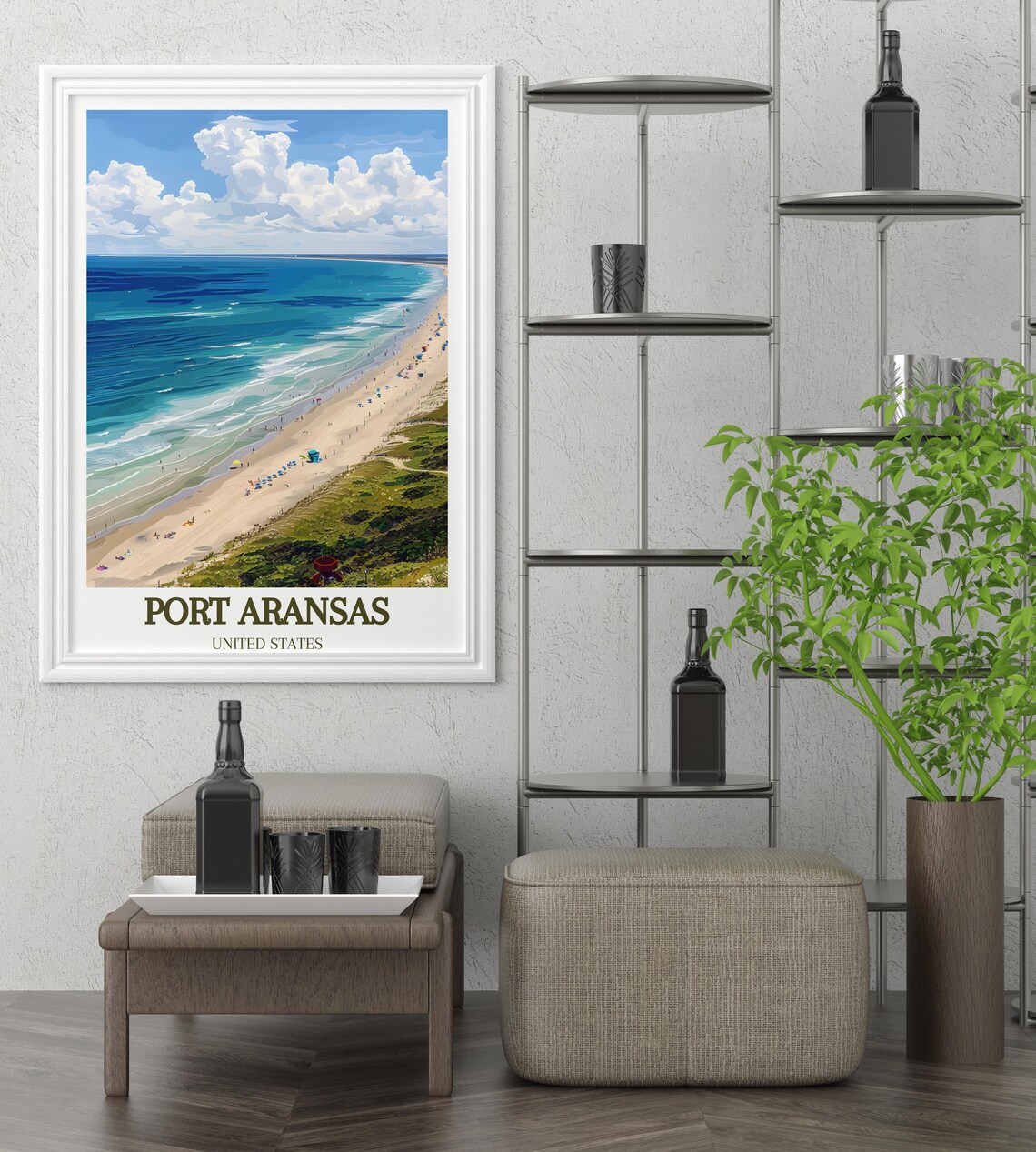 Port Aransas Texas Beach Coastline Aerial View Travel Poster - Image 3
