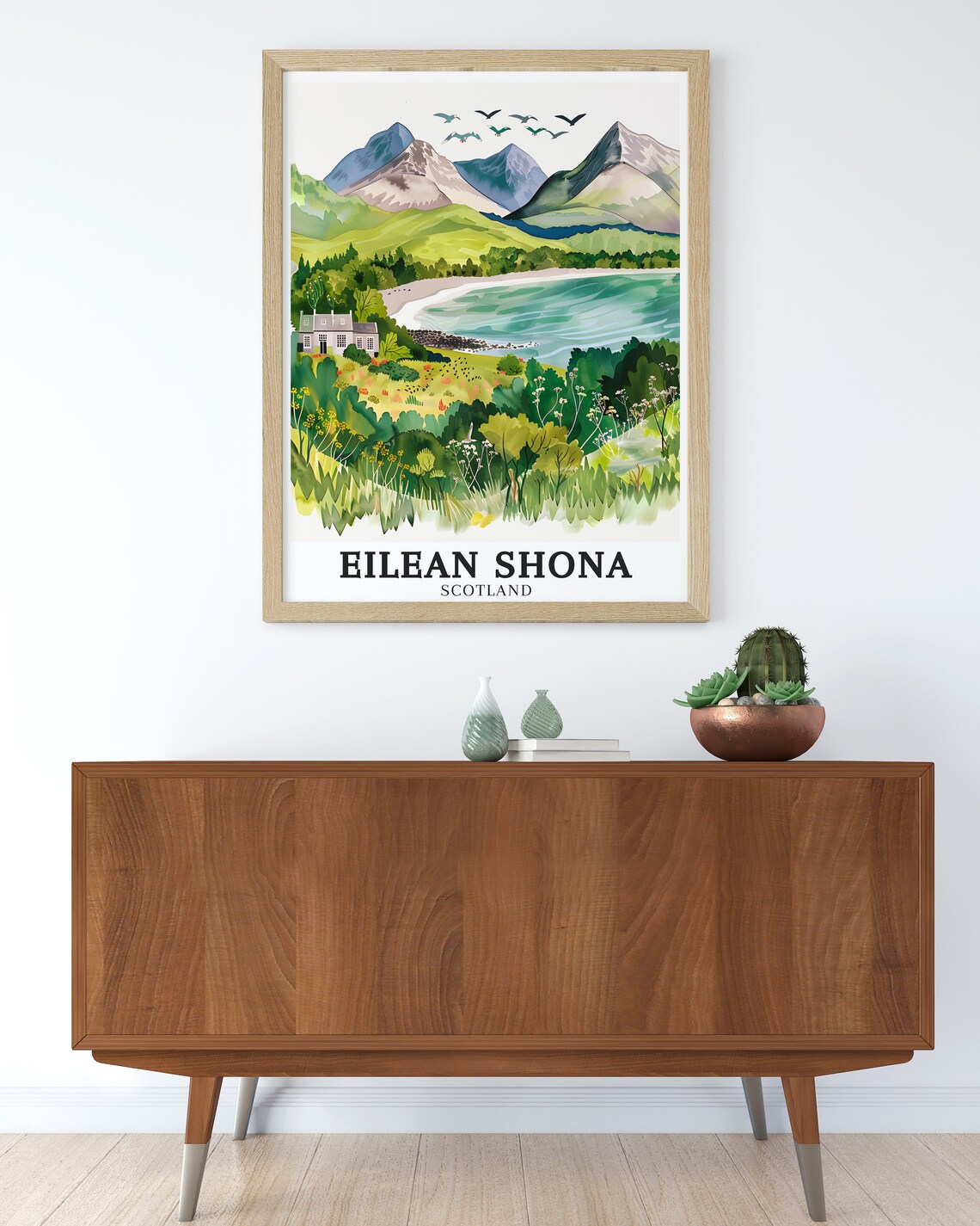 Eilean Shona House Scotland Watercolor Bay Mountain Scene Poster - Image 2