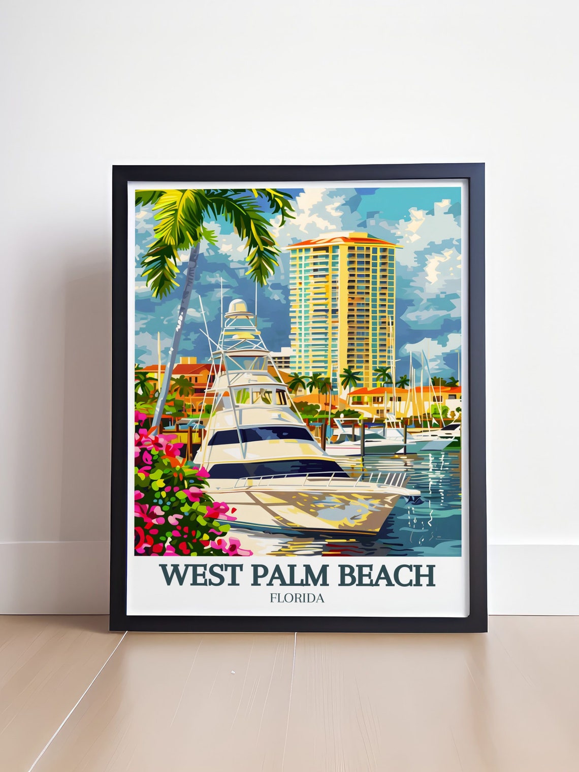 West Palm Beach Marina Yacht Palm Trees Vintage Travel Poster - Image 4