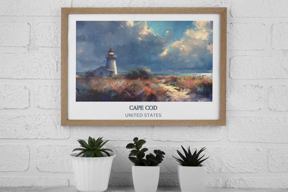 Cape Cod Lighthouse Stormy Sky Dramatic Oil Painting Travel Poster - Image 3
