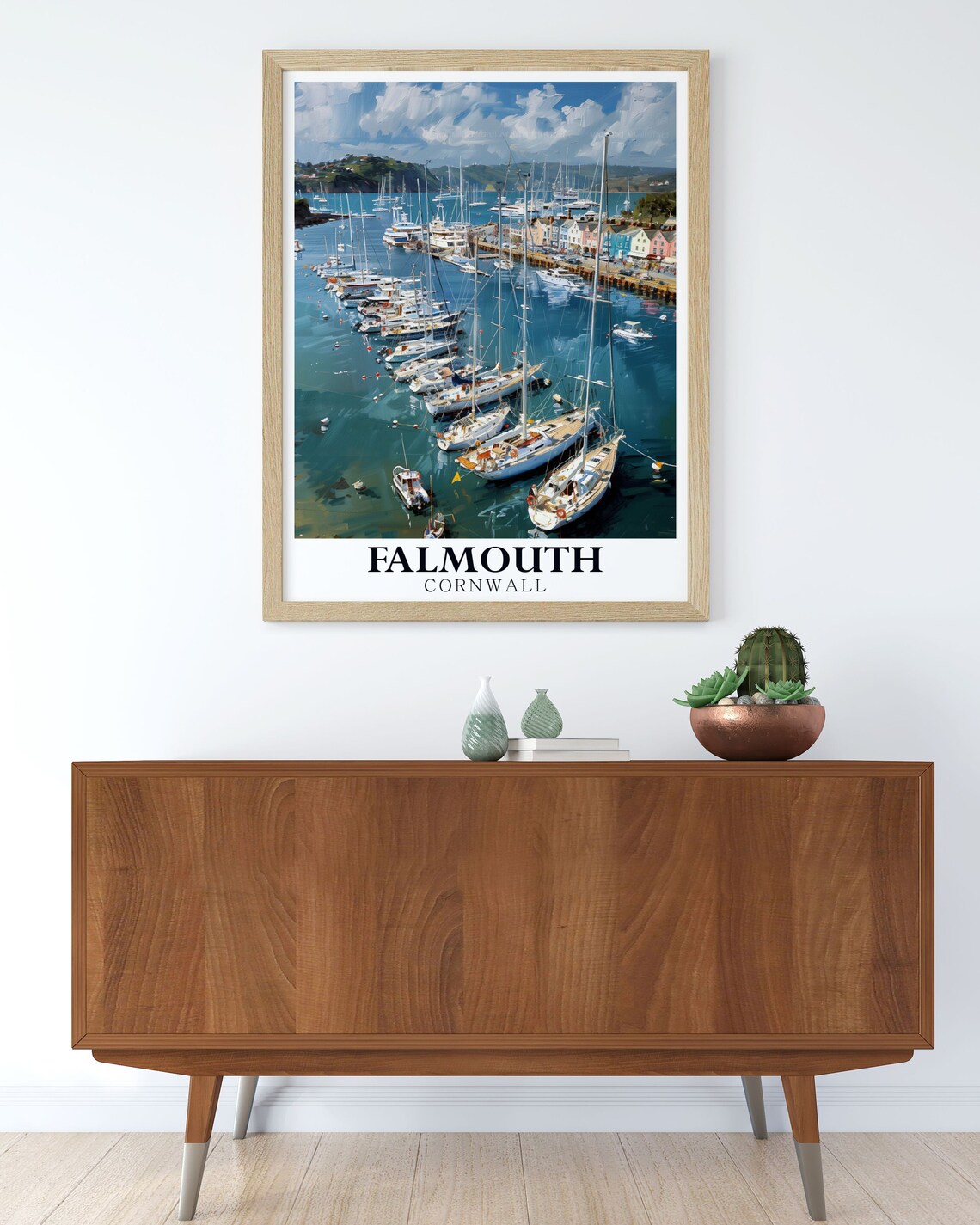 Falmouth Cornwall Harbor Full of Sailboats Watercolor Poster - Image 2