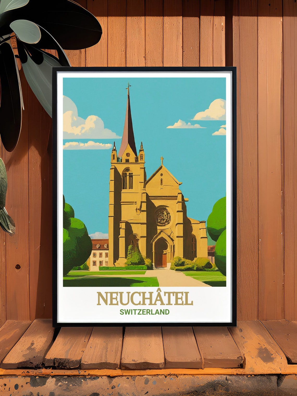 Neuchtel Travel Poster La Collgiale Church Travel Poster La Collgiale Church Decor La Collgiale Church Travel Art Neuchtel Art - Image 3