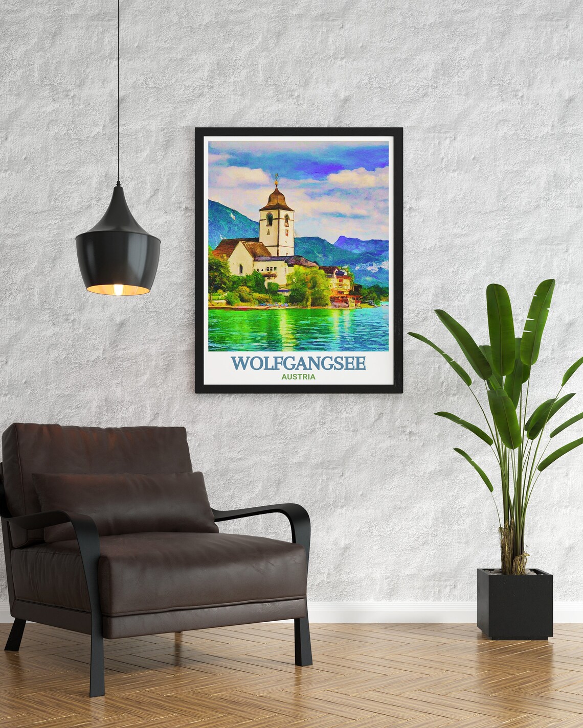 Wolfgangsee Austria Lakeside Church Watercolor Scenic Travel Poster - Image 3