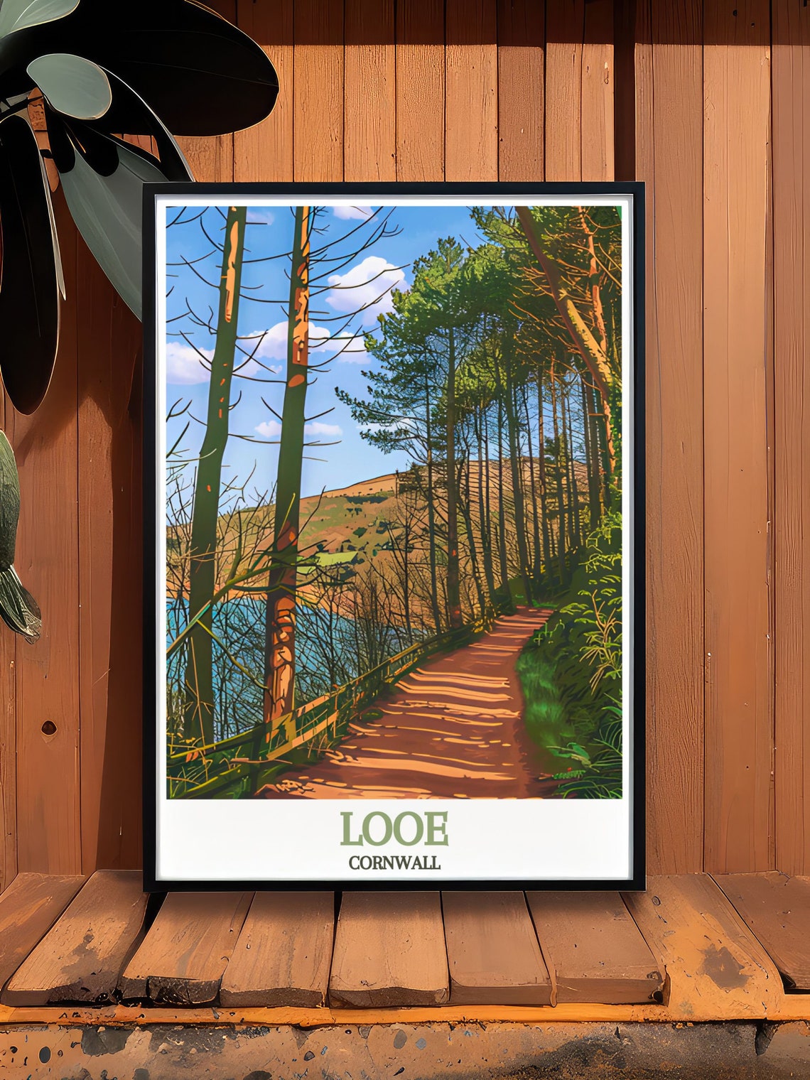 Looe Cornwall Woodland Path Poster through Tall Shaded Pine Trees - Image 3