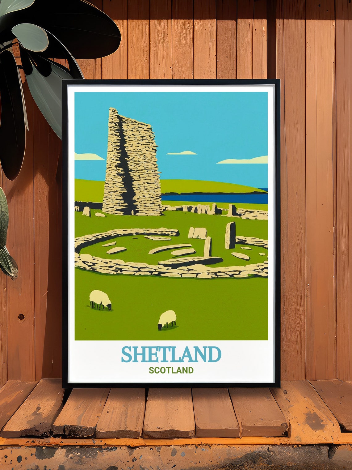 Shetland Scotland Ancient Stone Broch Tower Sheep Travel Poster - Image 2
