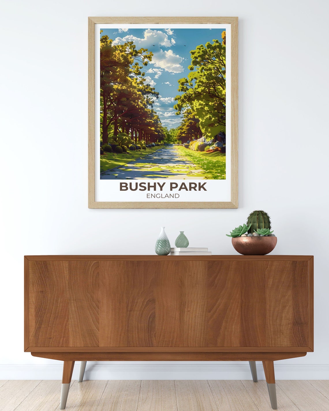 Bushy Park Sunlit Tree Lined Avenue Illustrated England Poster - Image 2