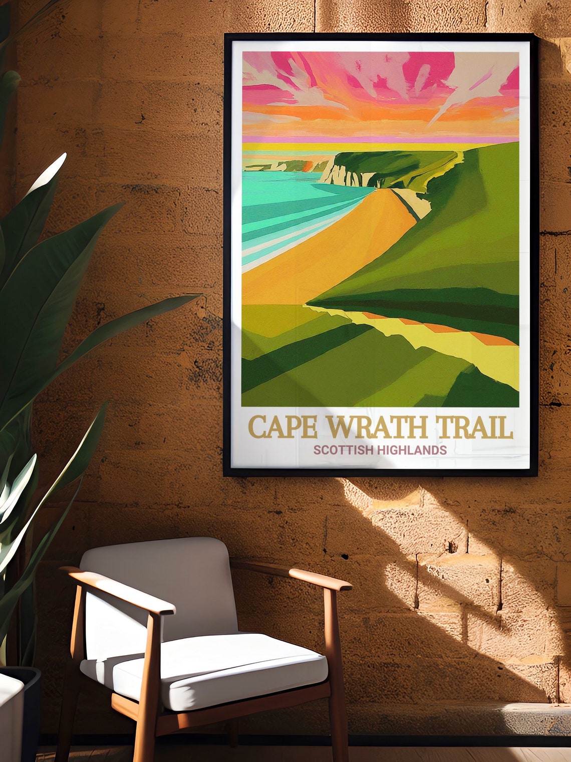Cape Wrath Trail Sandwood Bay Cliffs in Warm Sunset Glow Poster - Image 2