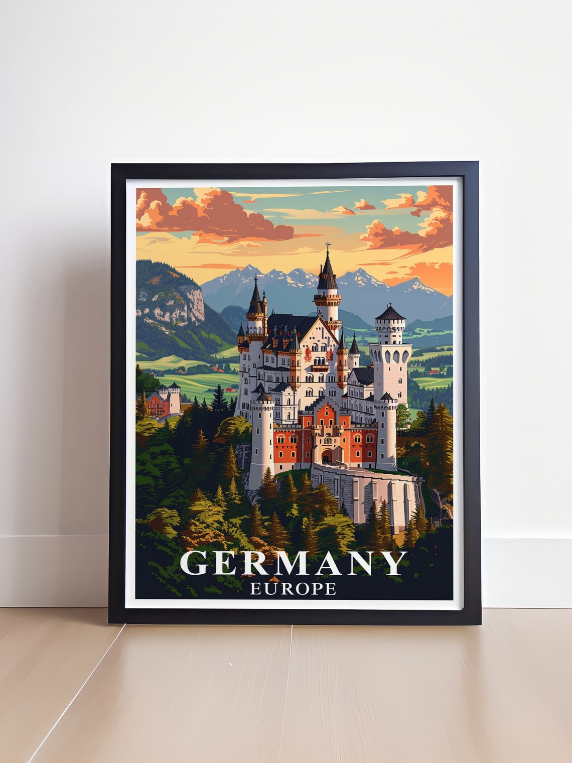 Neuschwanstein Castle Dramatic Sunset Bavaria Germany Travel Poster - Image 4
