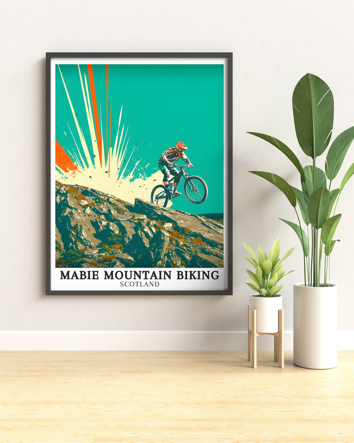 Mabie Mountain Biking Scotland Cliff Drop Jump Teal Sky Poster - Image 2