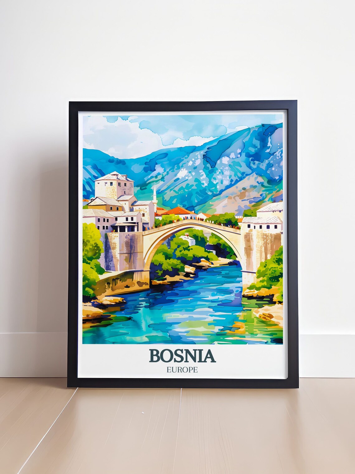 Mostar Stari Most Bridge Over the Neretva River Bosnia Travel Poster - Image 4