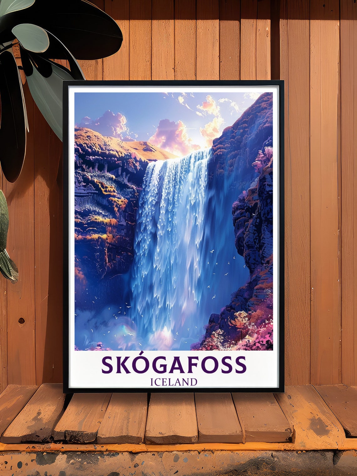 Skogafoss Iceland Waterfall Purple Twilight Golden Canyon Poster - Image 3