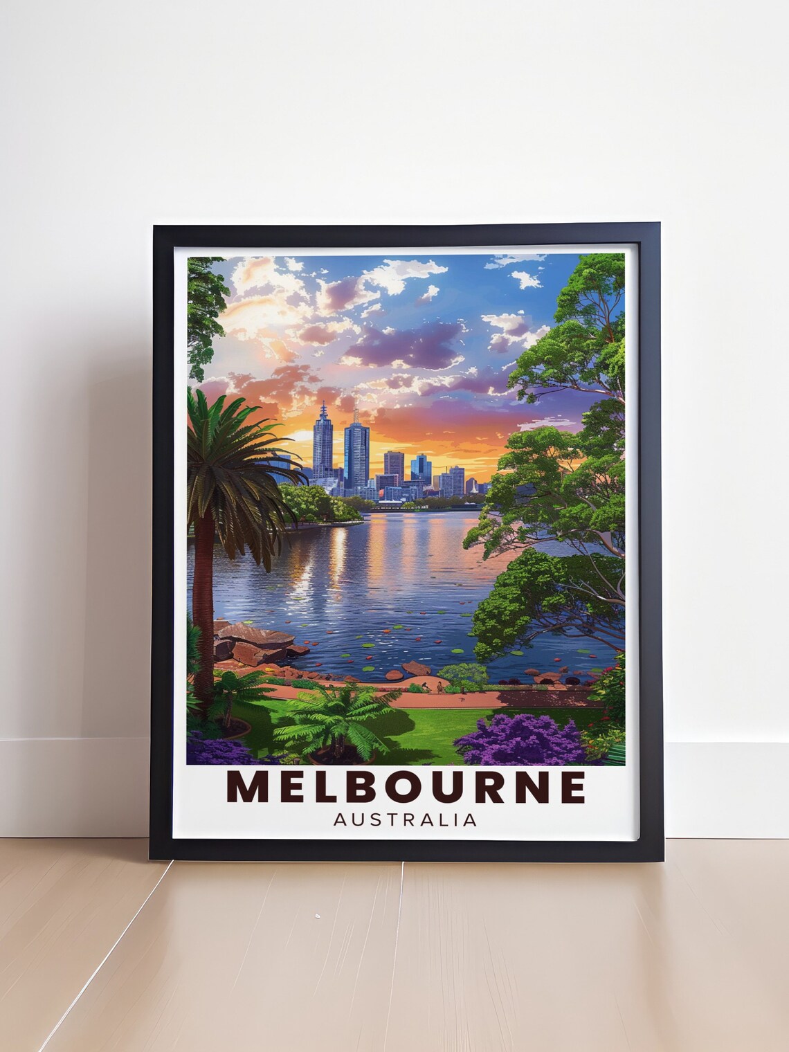 Melbourne Australia Royal Botanic Gardens Lake Sunset Travel Poster - Image 4