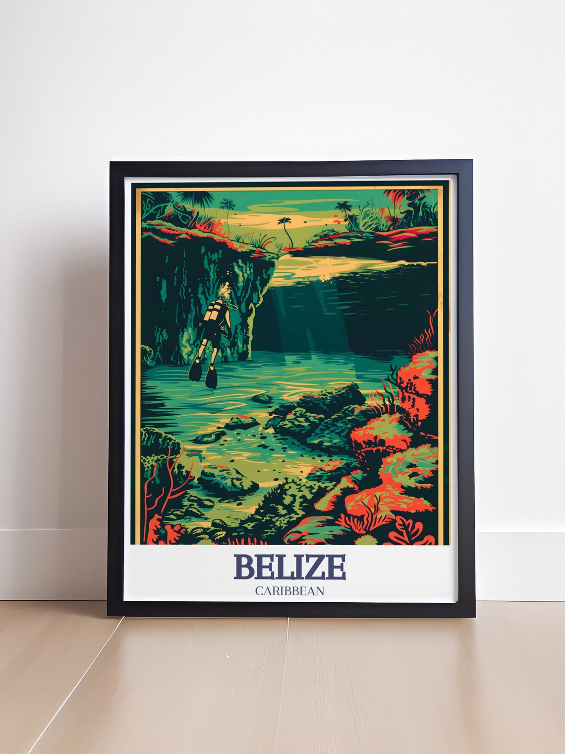 Belize Blue Hole Scuba Diver Coral Reef Caribbean Dive Poster - Image 4