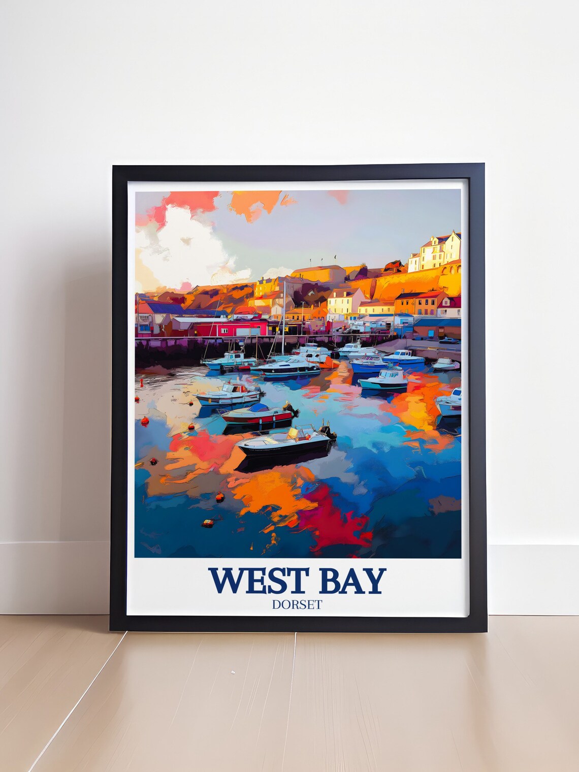 West Bay Dorset Harbour Boats Sunset Jurassic Coast Travel Poster - Image 4