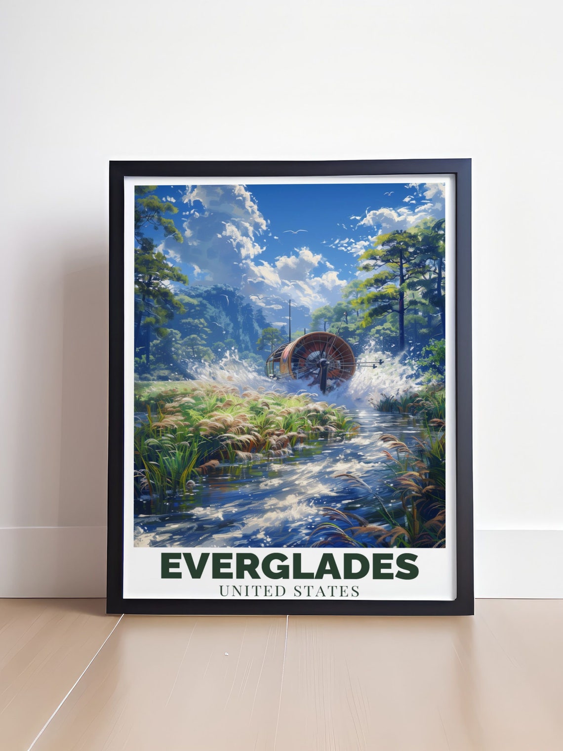 Everglades Florida Airboat Gliding Through Sparkling Wetlands Poster - Image 4