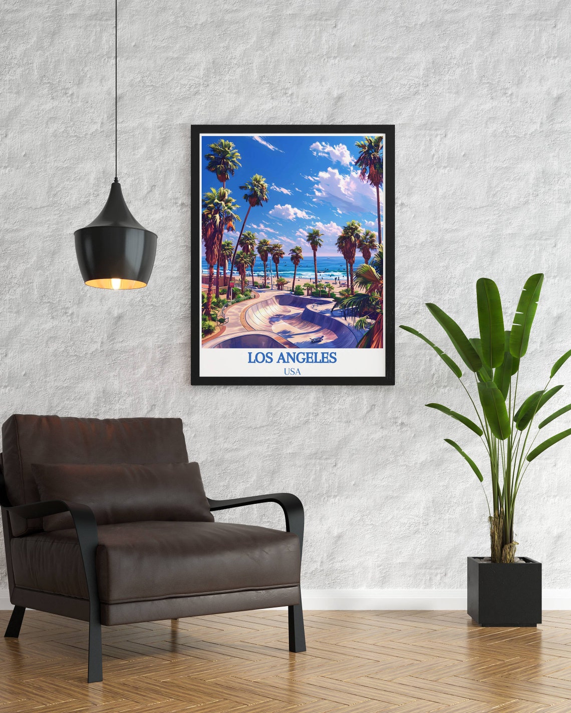 Los Angeles USA Venice Beach Skatepark Fringed by Palms Poster - Image 2