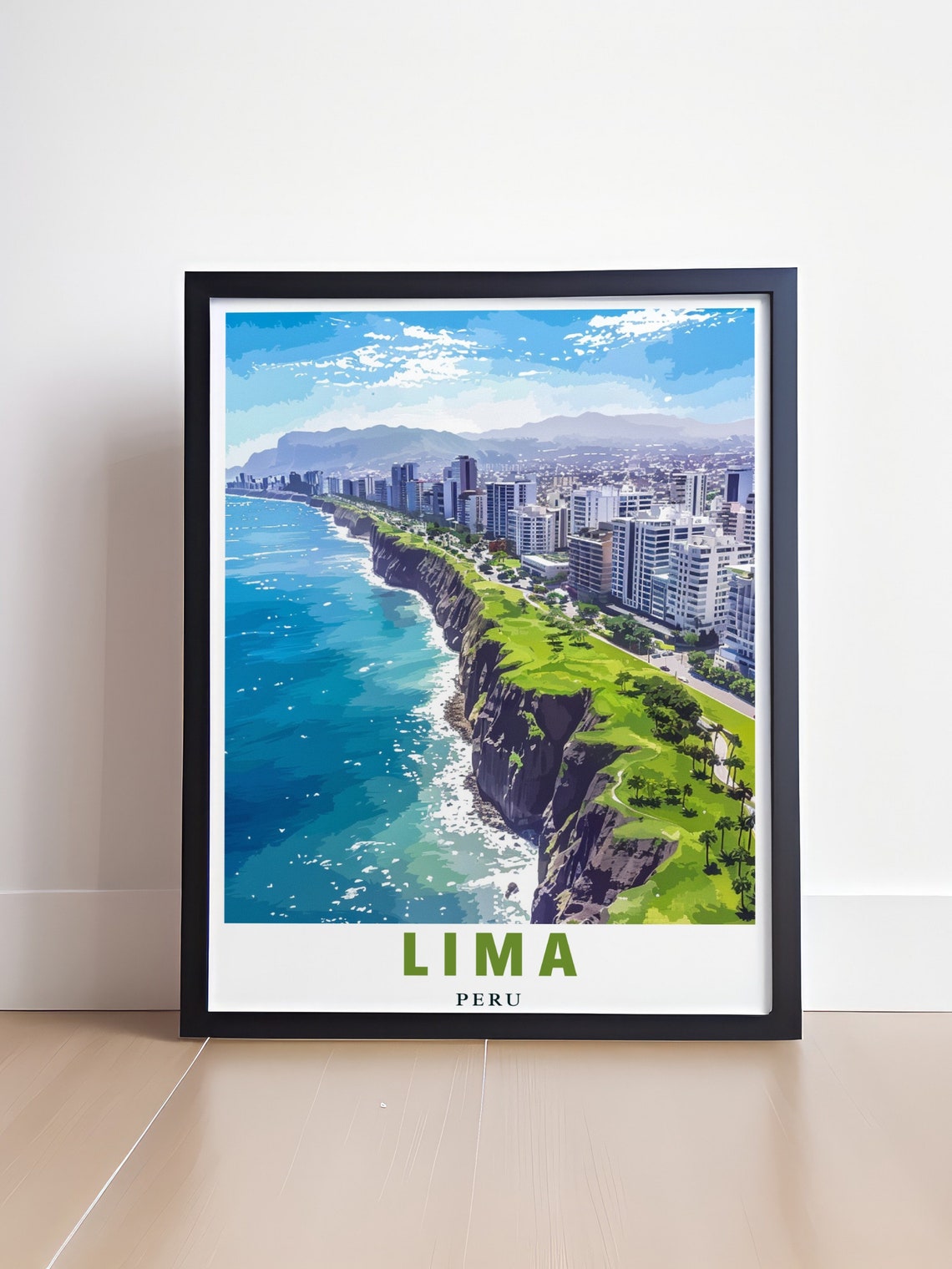Lima Peru Miraflores Cliffs Pacific Ocean City Skyline Poster - Image 4