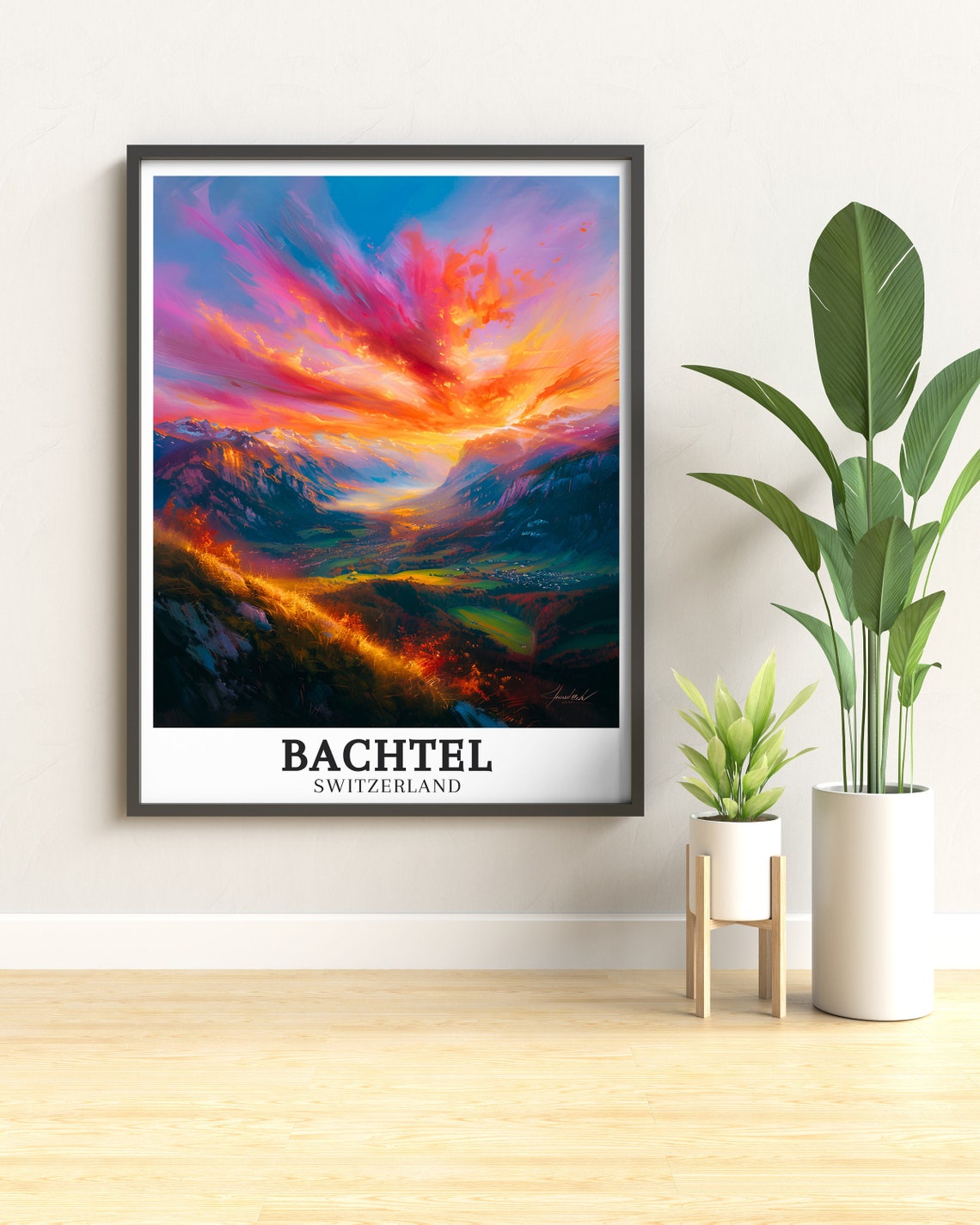 Bachtel Alpine Valley Sunset Pink Sky Switzerland Mountain View Poster - Image 3