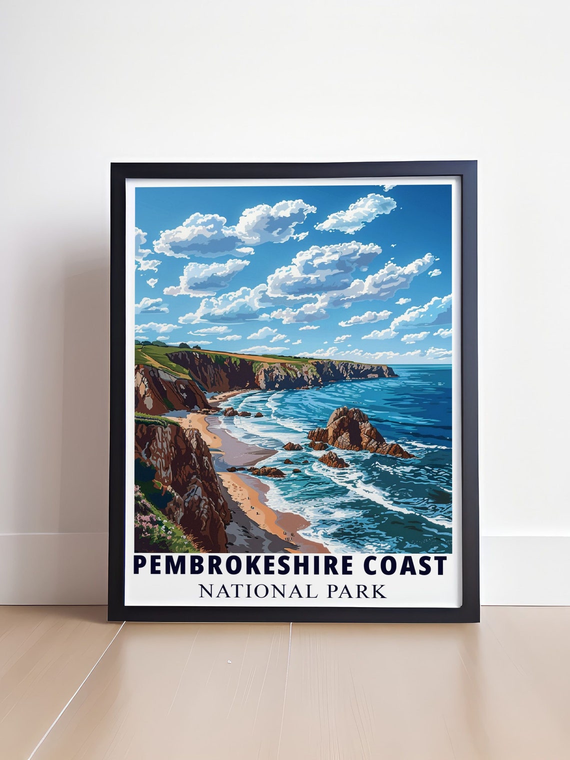 Pembrokeshire Coast Sandy Beach Rocky Cliffs Daytime Travel Poster - Image 4