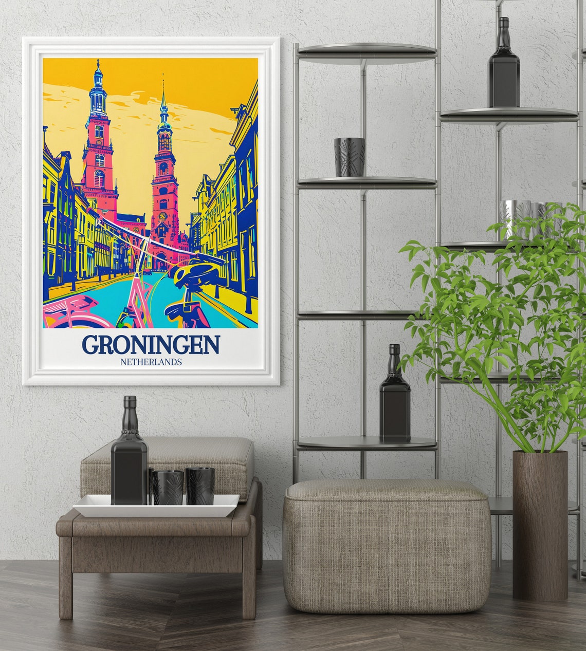 Groningen Netherlands Pop Art Street Scene with Historic Towers Poster - Image 2