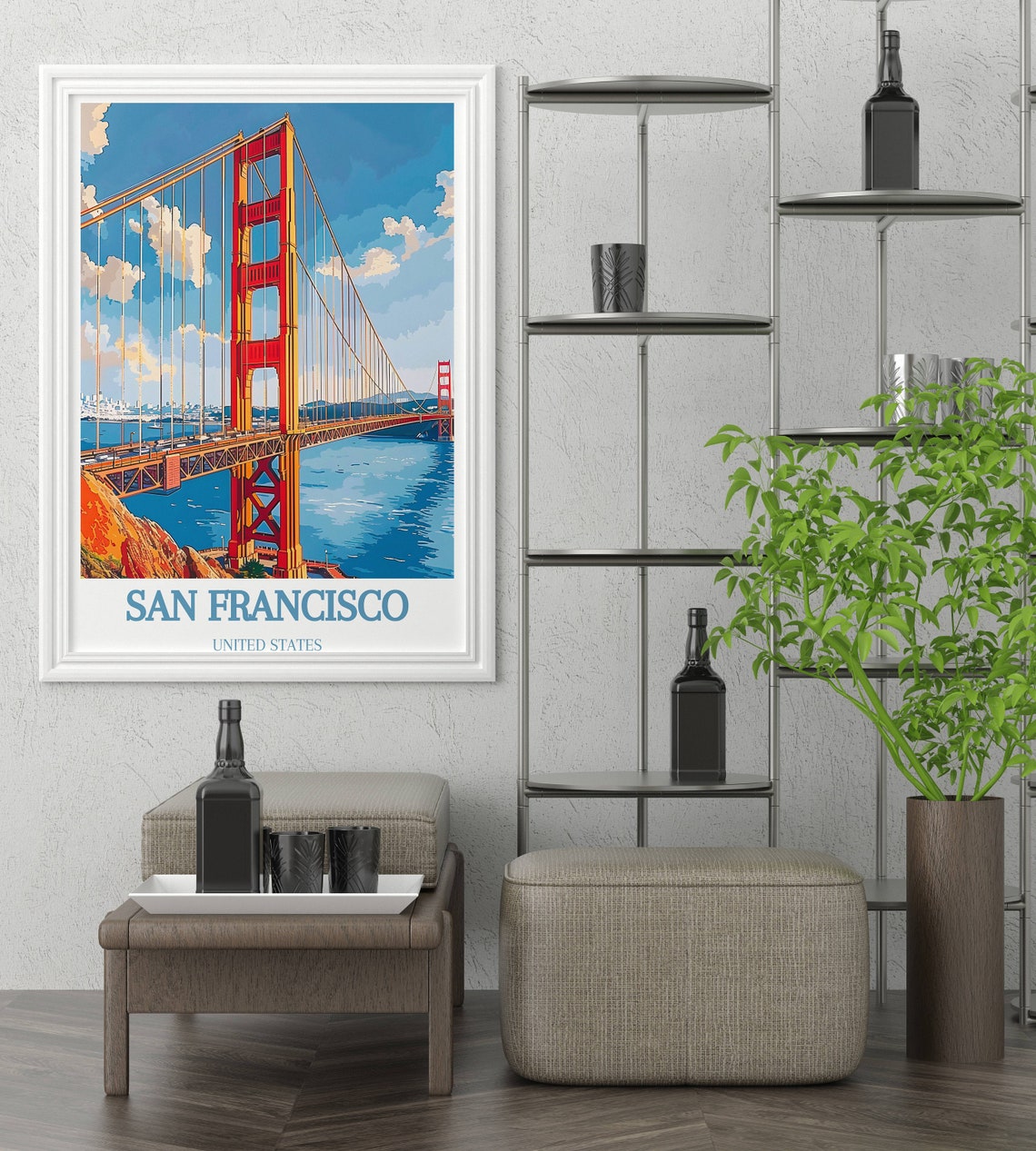 San Francisco Golden Gate Bridge Bay Waterfront Close Up Travel Poster - Image 2