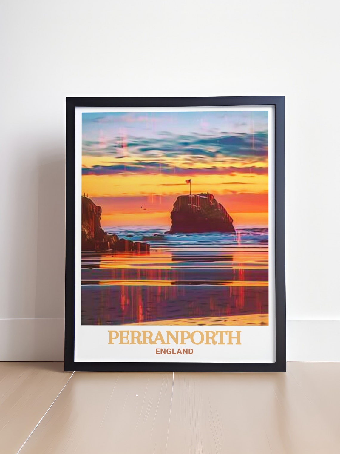Perranporth Chapel Rock Sunset Beach England Vintage Travel Poster - Image 4