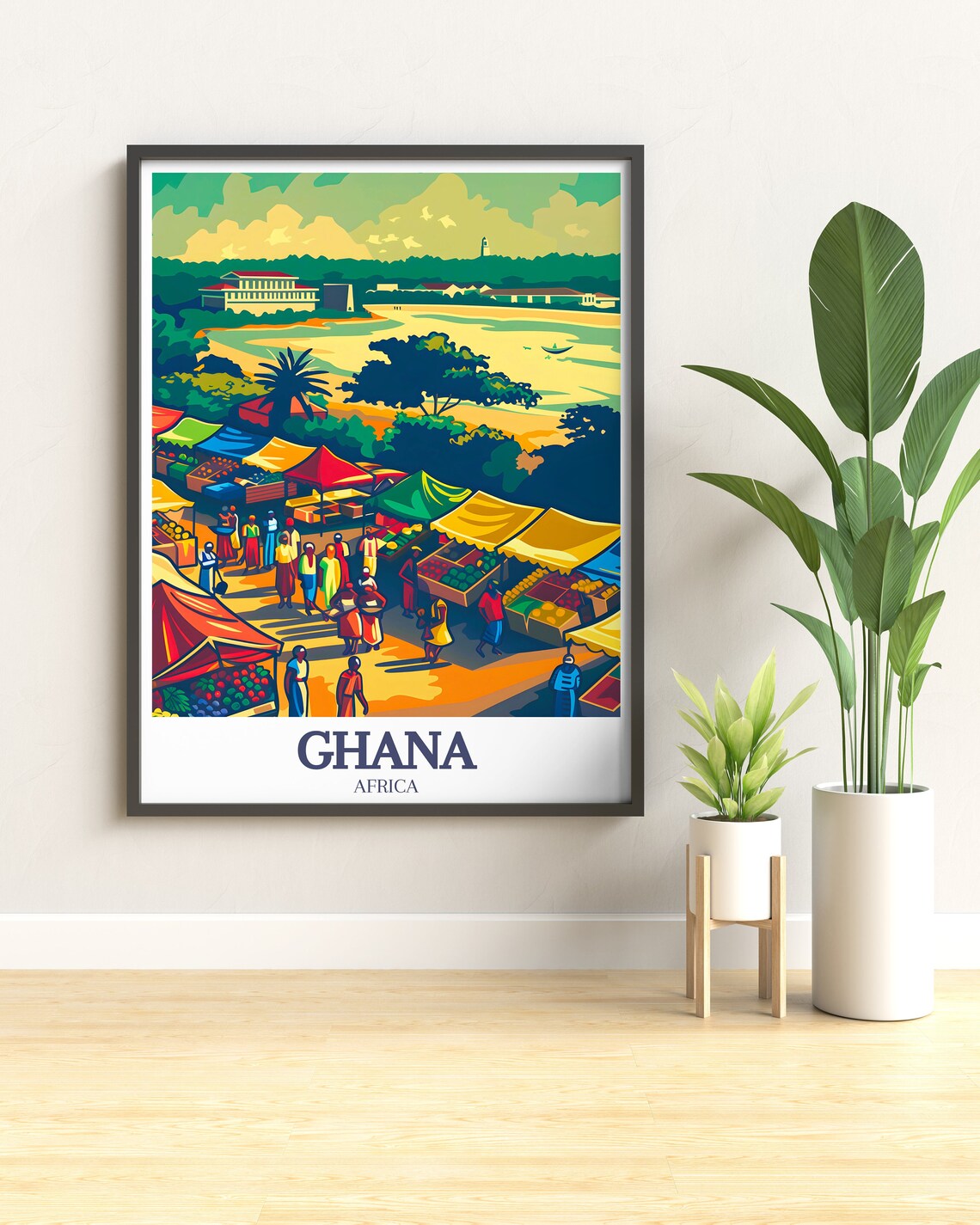 Ghana Coastal Market Riverside Colorful Crowd Africa Travel Poster - Image 3