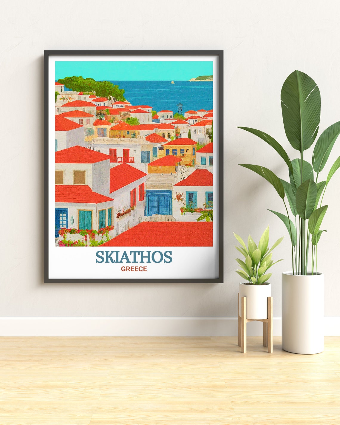 Skiathos Town Greece White Houses Red Roofs Harbor View Poster - Image 3