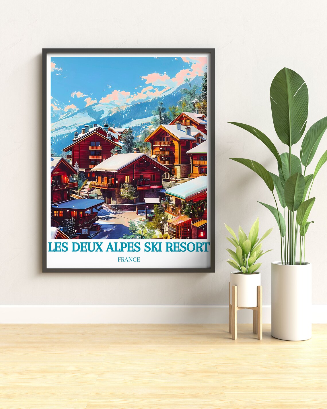 Les Deux Alpes Ski Resort Village Chalets France Travel Poster - Image 2