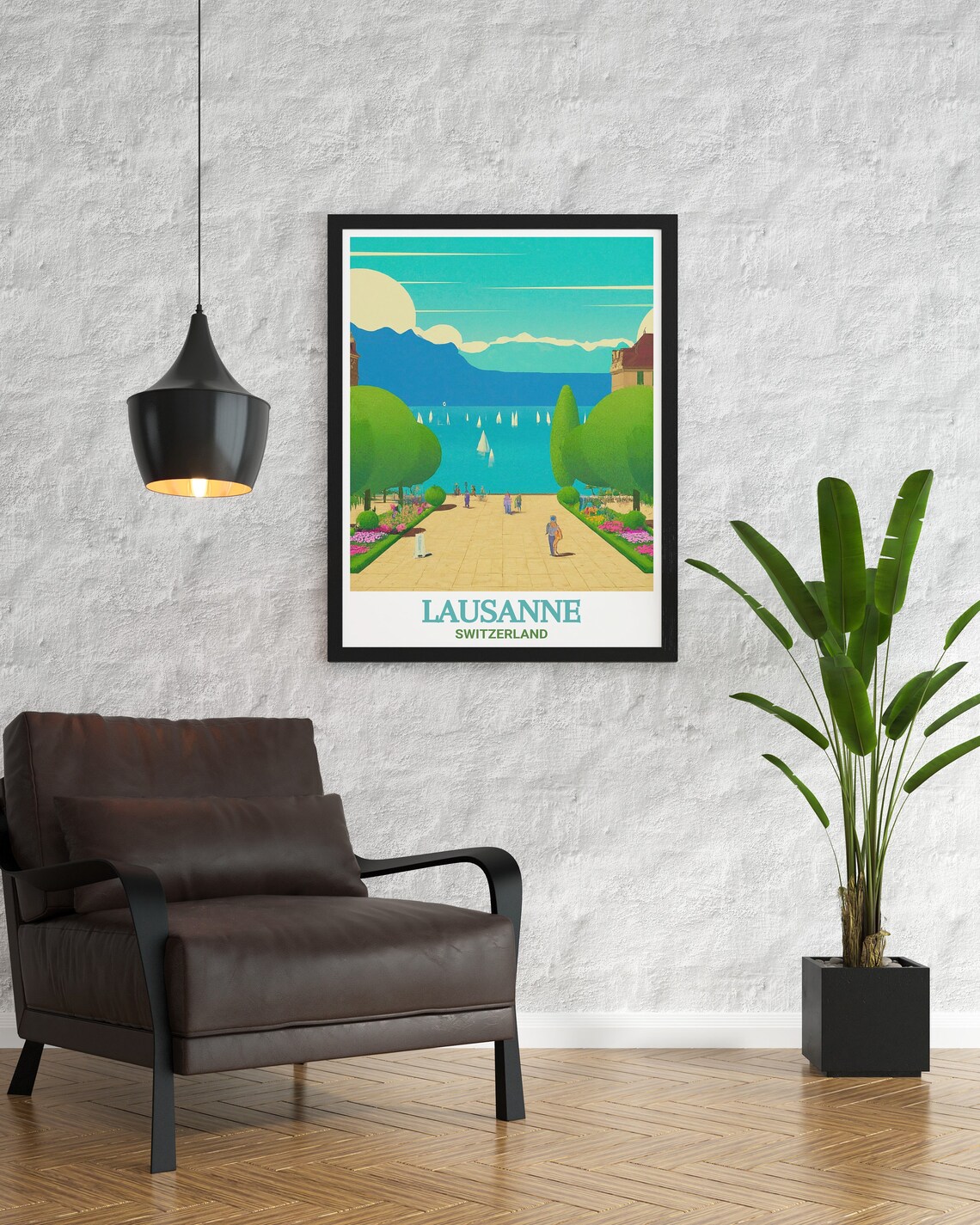 Lausanne Switzerland Lake Geneva Promenade Sailboats Alps View Poster - Image 2