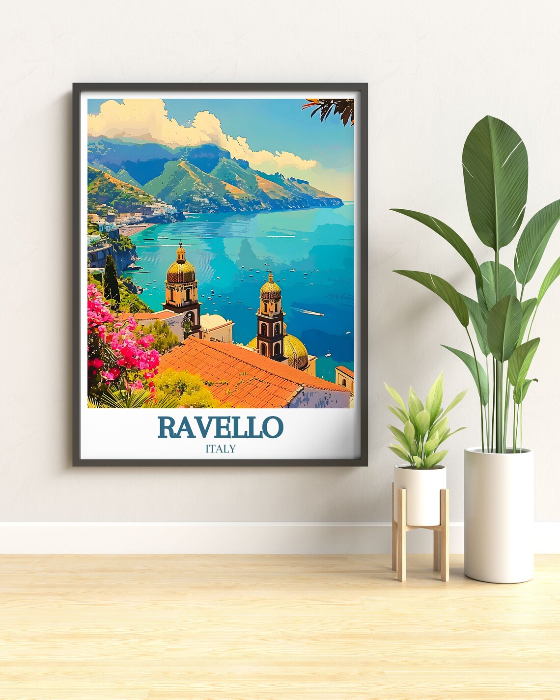 Ravello Italy Amalfi Coast Church Domes Turquoise Sea View Poster - Image 2