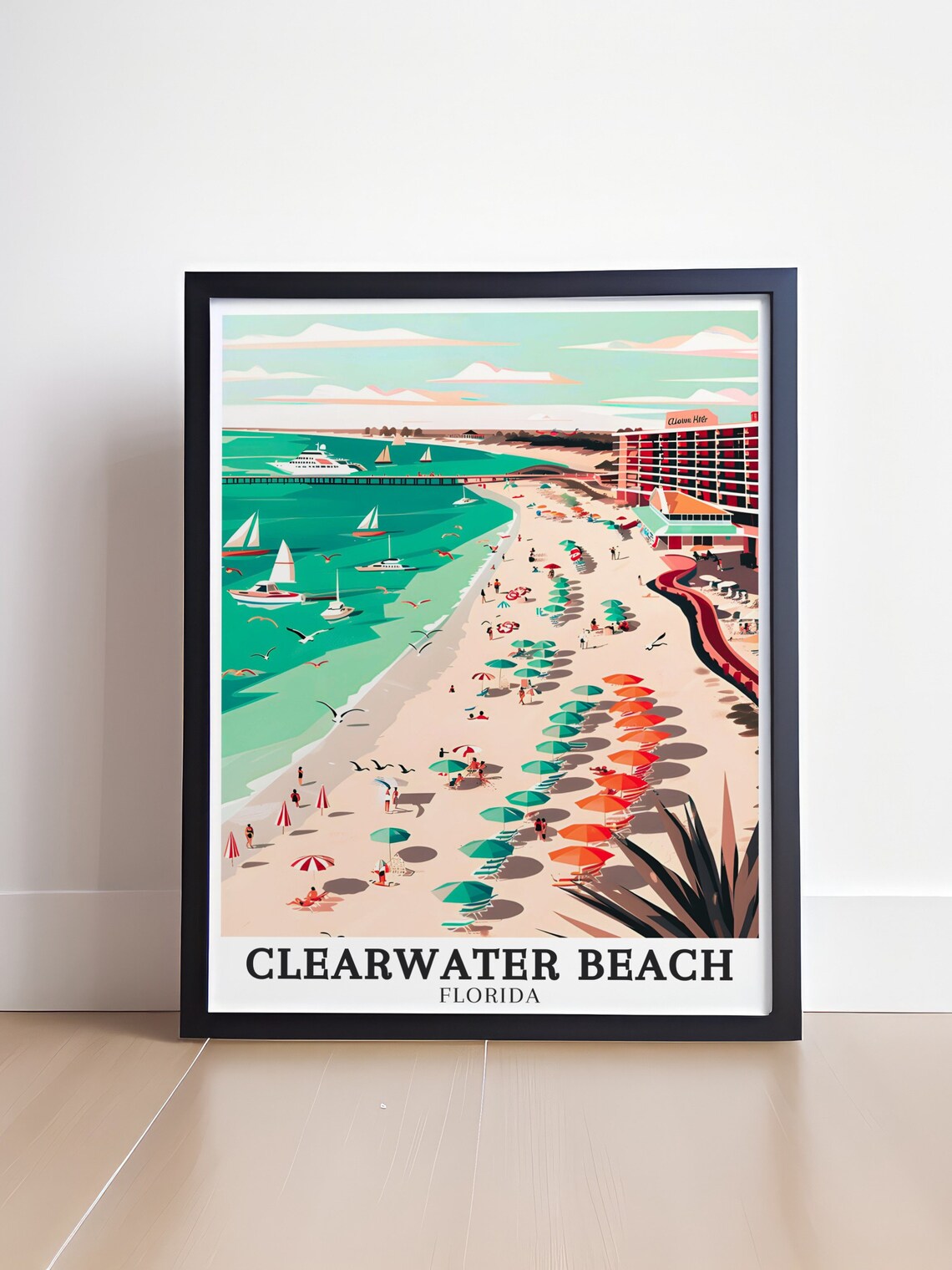 Clearwater Beach Aerial Umbrellas Sailboats Florida Coastal Poster - Image 4