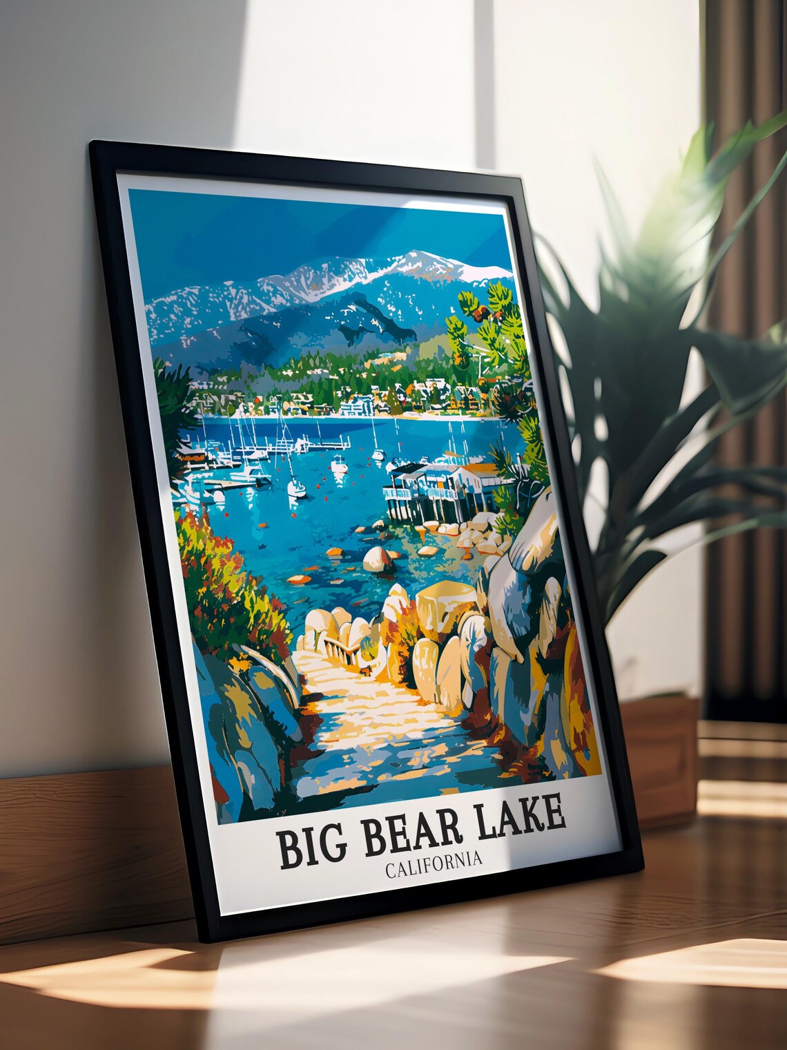 Big Bear Lake California Marina Sailboats Rocky Shore Steps Art Poster - Image 2