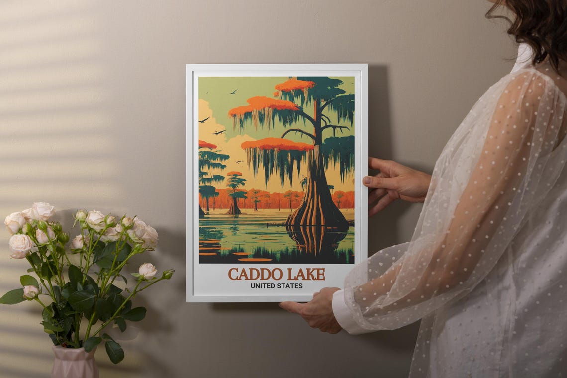 Caddo Lake United States Poster Cypress Trees Sunset Moss Bayou Design - Image 3