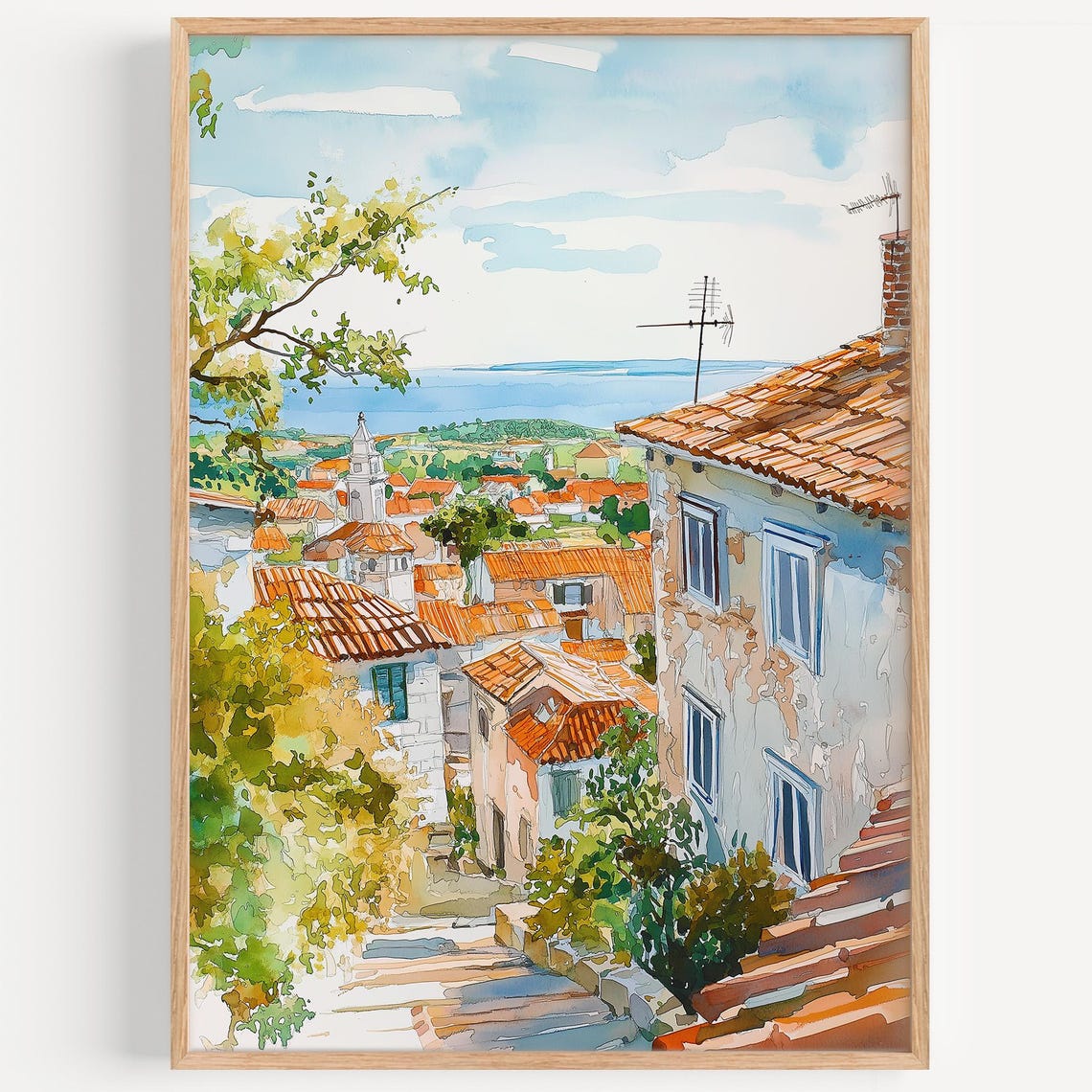 Pula Croatia Watercolor Terracotta Rooftops Coastal Town Poster
