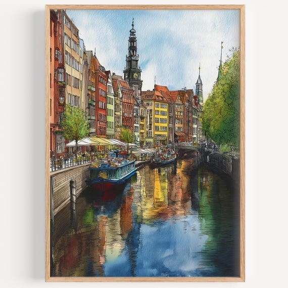 Hamburg Watercolor Painting Wall Art Print Travel Poster Germany Decor Illustration Home