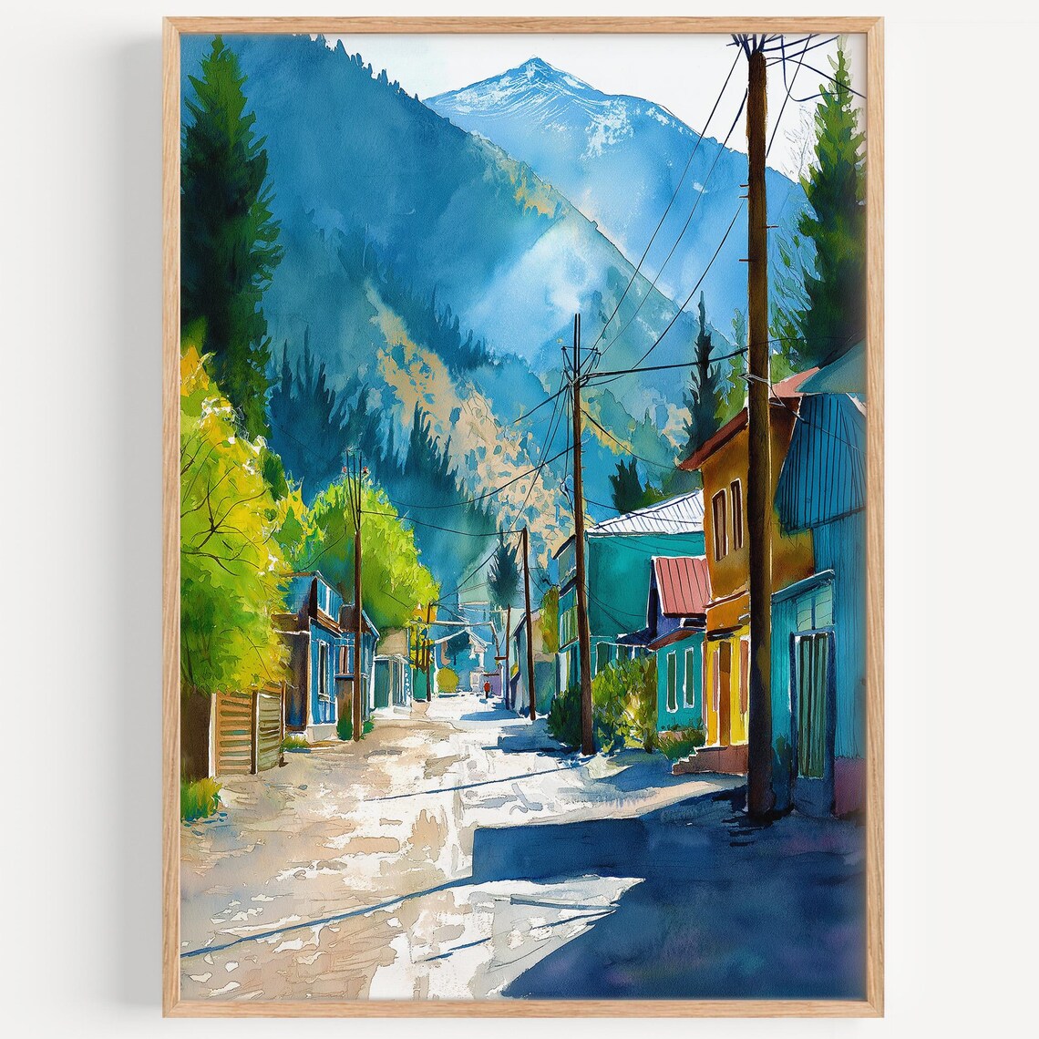 Karakol Watercolor Travel Poster, Home Decor Illustration