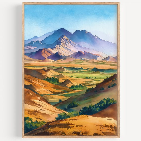 Gobi Desert Watercolor Painting Wall Art Print Travel Poster Asia Decor Illustration Home