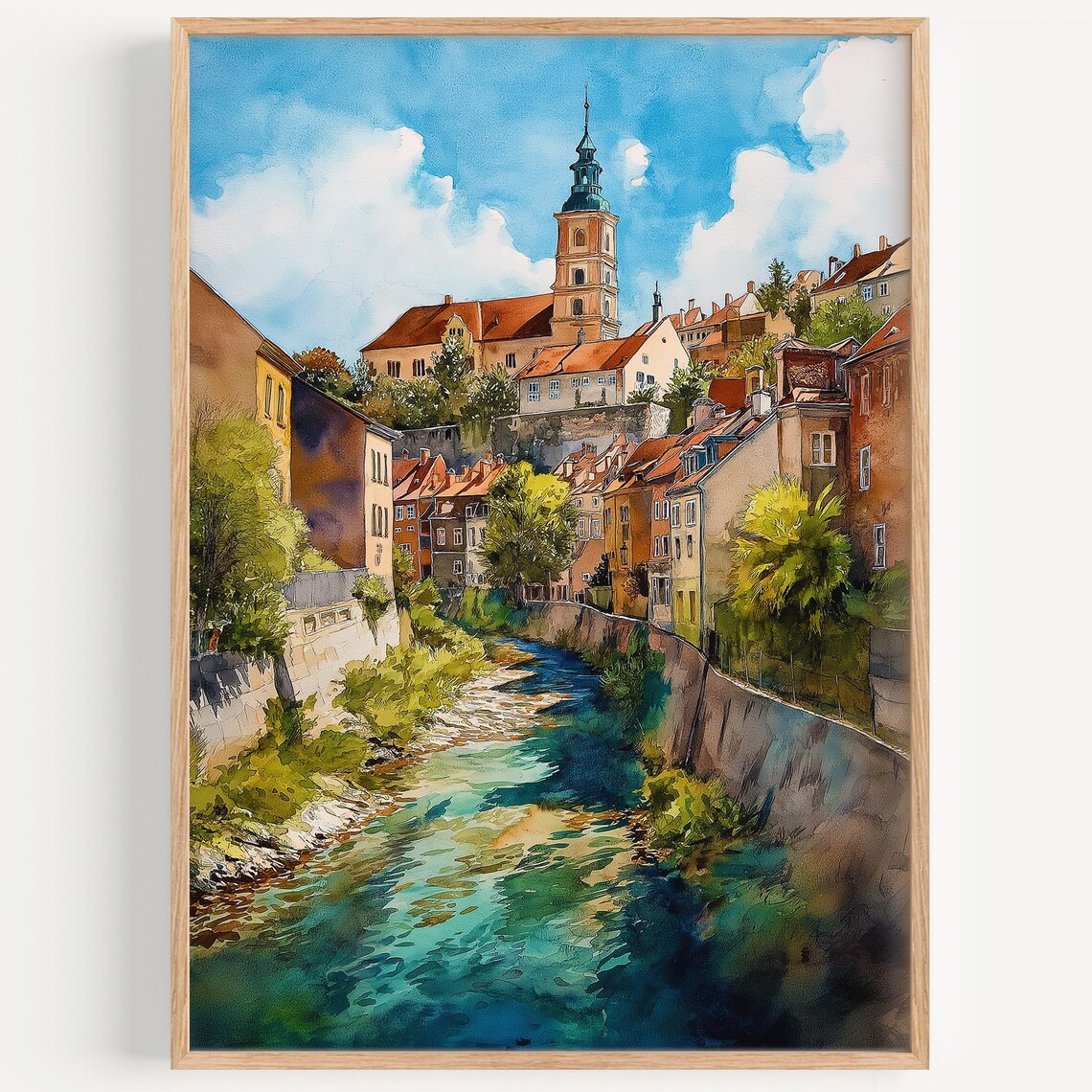 Cesky Krumlov Watercolor Painting Travel Poster