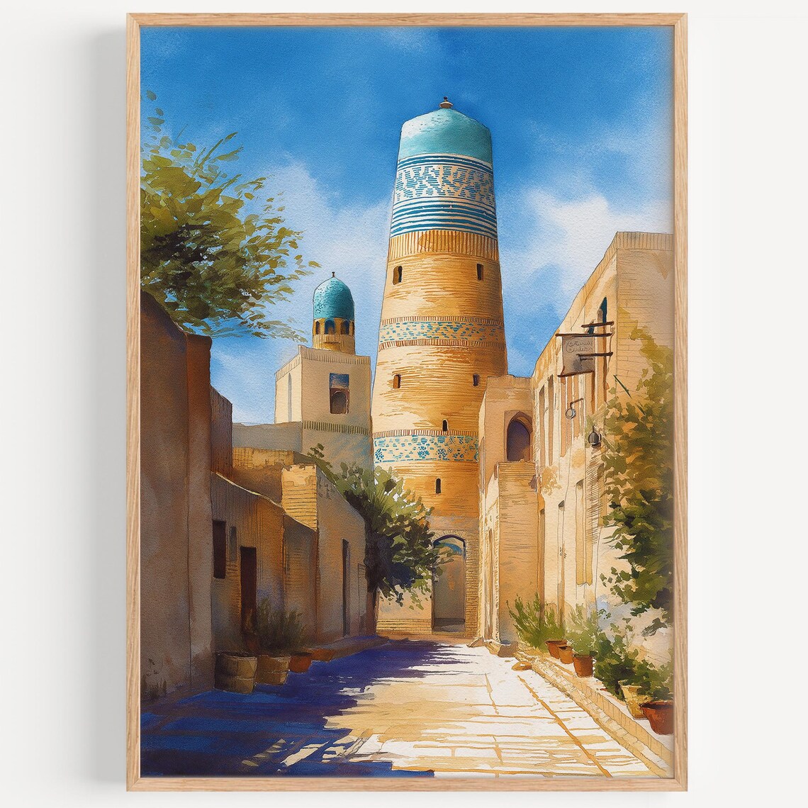 Khiva Uzbekistan Kalta Minor Minaret Watercolor Travel Poster