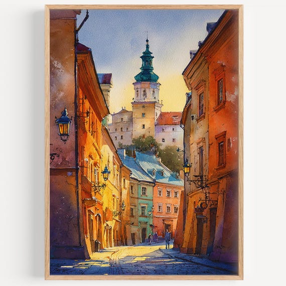 Lublin Watercolor Painting Wall Art Print Poland Travel Poster Decor Illustration Home