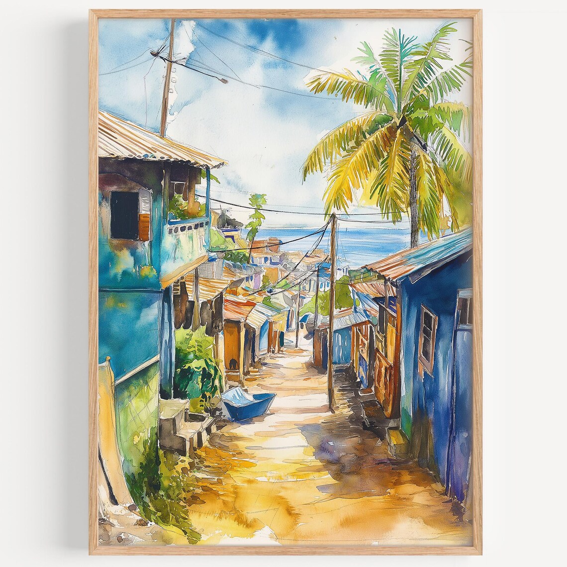 Accra Ghana Coastal Street Scene Watercolor African Art Poster