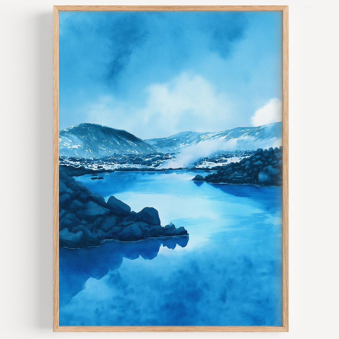 Blue Lagoon Geothermal Pool Steam And Lava Rocks Iceland Watercolor Poster