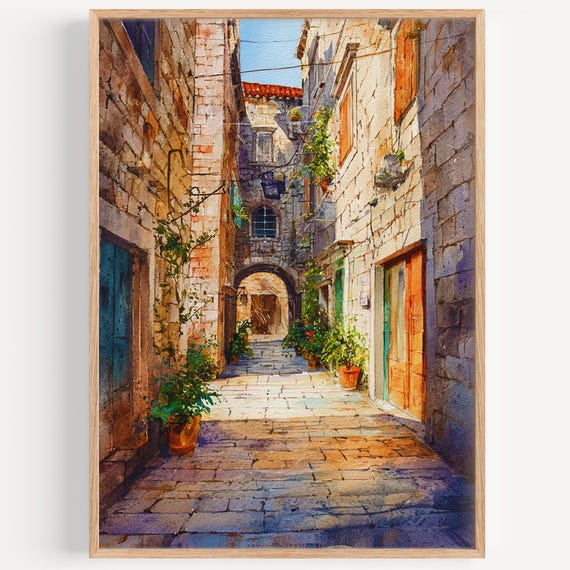 Trogir Watercolor Painting Wall Art Print Croatia Travel Poster Decor Illustration Home