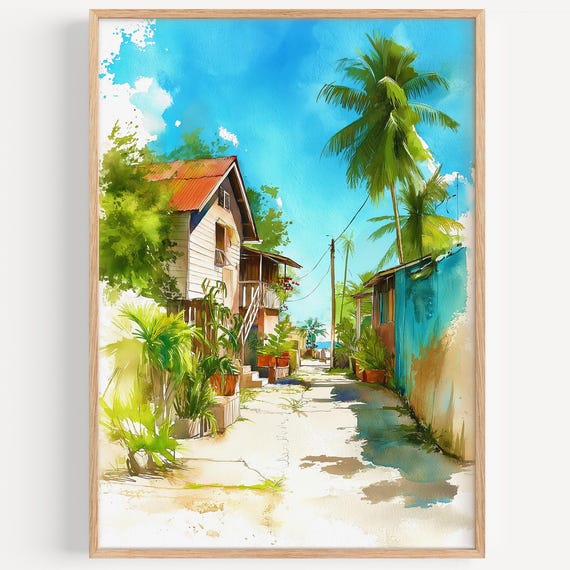 Barbados Watercolor Painting Wall Art Print Travel Poster Decor Illustration Home