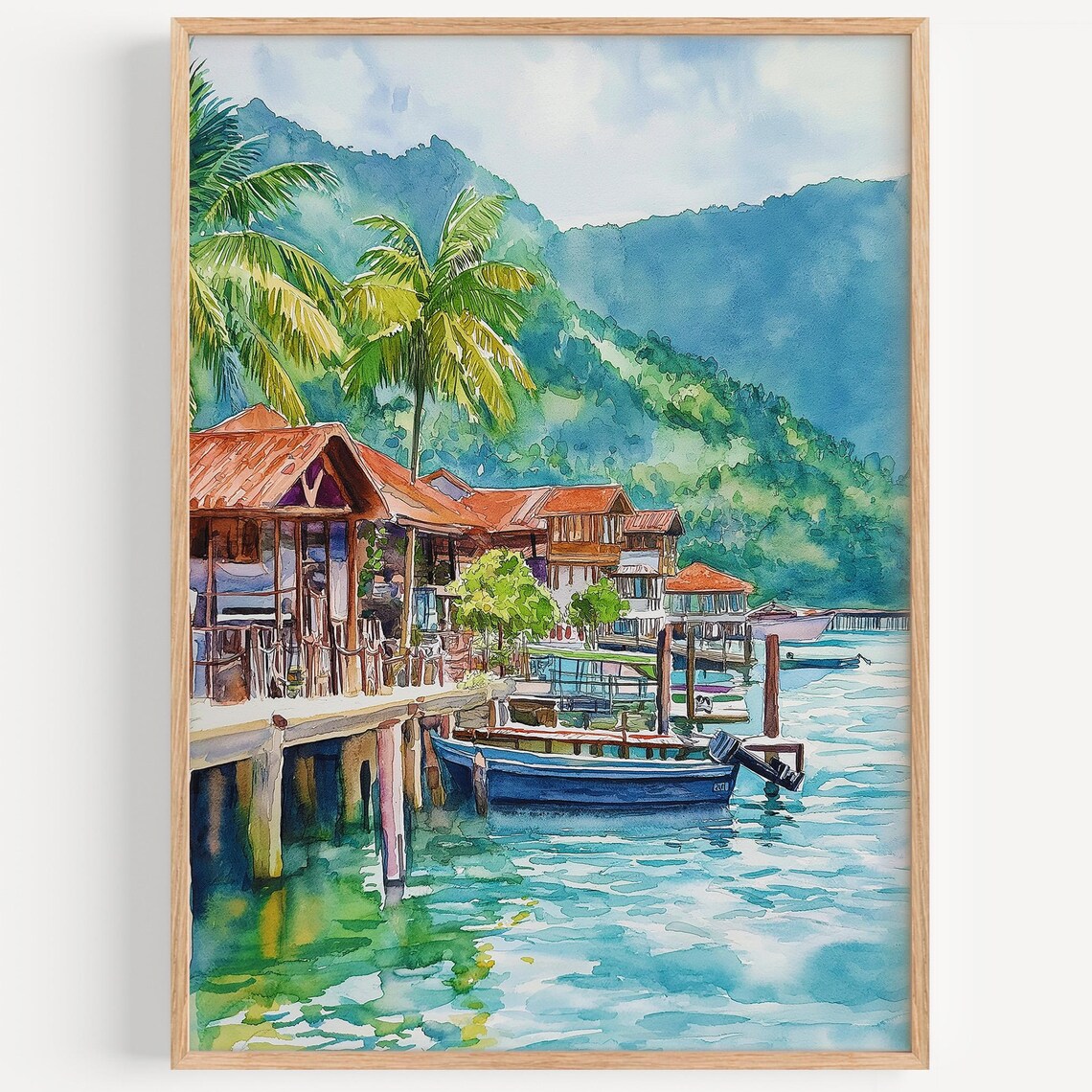 Langkawi Island Watercolor Travel Poster, Malaysia Decor