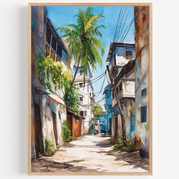 Zanzibar Watercolor Painting Wall Art Print Travel Poster Tanzania Decor Illustration Home