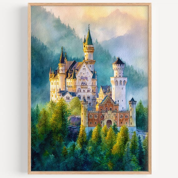 Bavaria Watercolor Painting Wall Art Print Germany Travel Poster Decor Illustration Home
