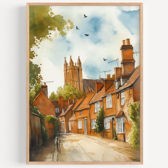 Lincoln Watercolor Painting Wall Art Print Uk Travel Poster Decor Illustration Home