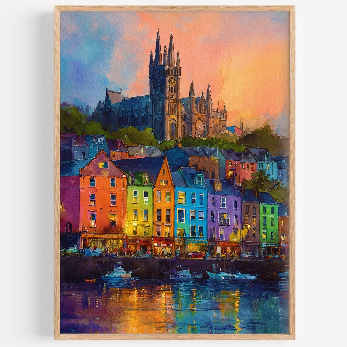 Cobh Watercolor Painting Ireland Travel Poster